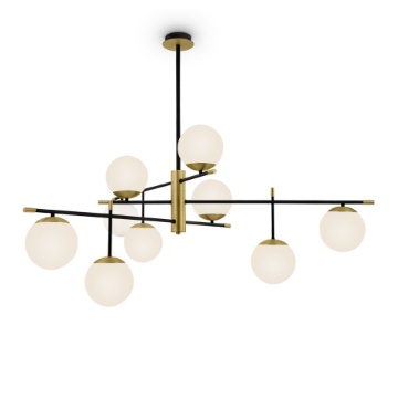 Immagine di Lampadario Moderno Nostalgia Oro Nero 9 Sfere Vetro Bianco Maytoni