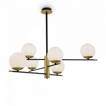 Immagine di Lampadario Oro Nero Nostalgia Con 6 Sfere Vetro Bianco Maytoni