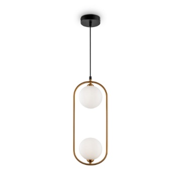 Immagine di Sospensione Moderna Ring Ottone 2 Sfere Vetro Acidato Maytoni