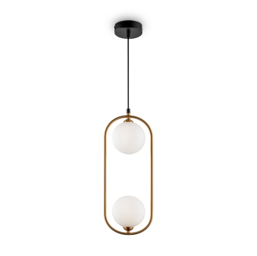 Immagine di Sospensione Ring Ottone Verticale Con Sfere Vetro Bianco Maytoni