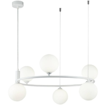 Immagine di Lampadario Bianco Moderno Cerchio Ring 6 Sfere Vetro Maytoni