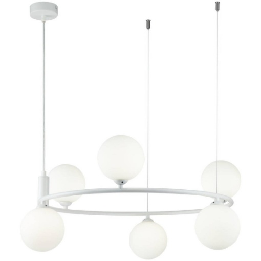Immagine di Lampadario Bianco Moderno Cerchio Ring 6 Sfere Vetro Maytoni
