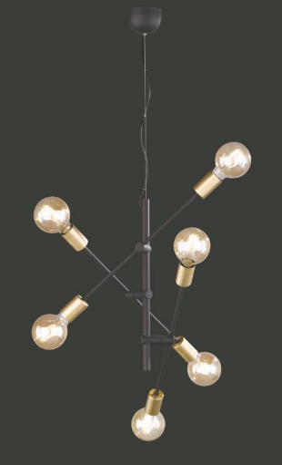 Immagine di Sospensione Minimal 6 Luci Bracci Orientabili Cross Nero e Oro Trio Lighting