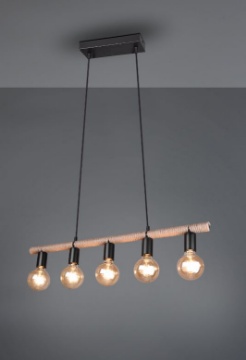 Immagine di Sospensione Asta Corda Sisal Naturale 5 Portalampada E27 Einar Trio Lighting