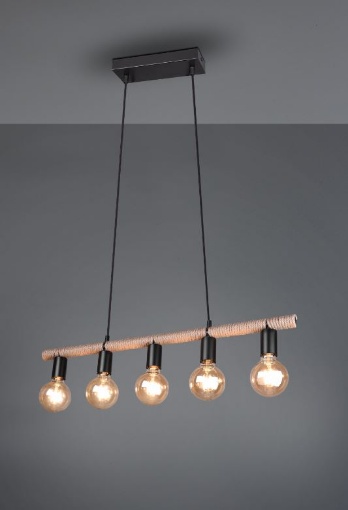 Immagine di Sospensione Asta Corda Sisal Naturale 5 Portalampada E27 Einar Trio Lighting