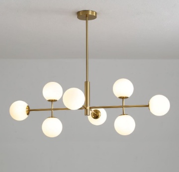 Immagine di Lampadario Doris Oro 8 Sfere Vetro Bianco Per Soggiorno ACB