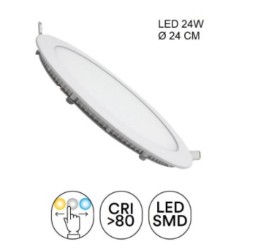 Immagine di Incasso Rotondo Ultra Sottile Bianco 240 mm Led 24w Luce Selezionabile