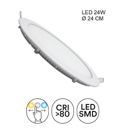 Immagine di Incasso Rotondo Ultra Sottile Bianco 240 mm Led 24w Luce Selezionabile
