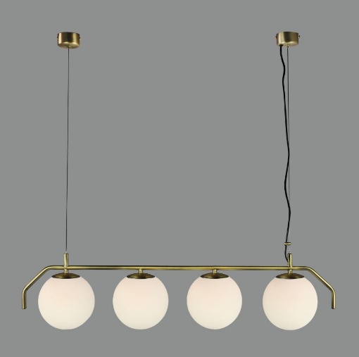Immagine di Lampadario Da Tavolo Oro Anticato 4 Sfere Vetro Bianco Maui ACB