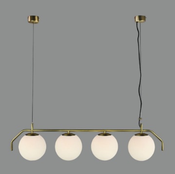 Immagine di Lampadario Lineare Oro Anticato 4 Sfere Vetro Opale Bianco Maui ACB 