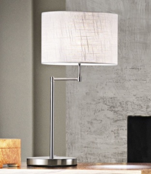Immagine di Lampada da Tavolo Cromo Orientabile con Paralume Bianco Round Hotel Perenz