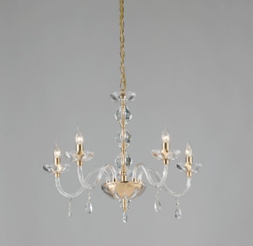 Immagine di Lampadario In Cristallo Cinque Luci Oro Stile Classico Riflesso Fan Europe