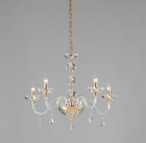 Immagine di Lampadario In Cristallo Cinque Luci Oro Stile Classico Riflesso Fan Europe