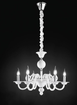 Immagine di Lampadario Classico 6Luci Vetro Bianco Lucido Per Salotto Perenz 6496 B