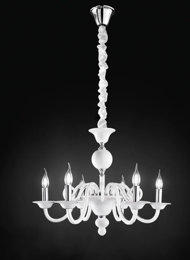 Immagine di Lampadario Classico 6Luci Vetro Bianco Lucido Per Salotto Perenz 6496 B