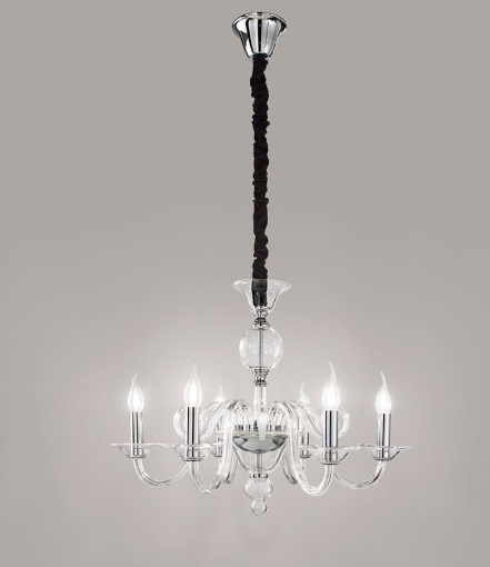 Immagine di Lampadario con Bracci 6 Luci Vetro Trasparente Perenz 6496 TR