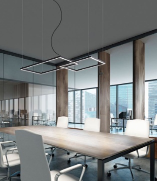 Immagine di Lampadario Decentrato Nero Rettangoli Dimmer Led 64w CCT Cross Nero Perenz