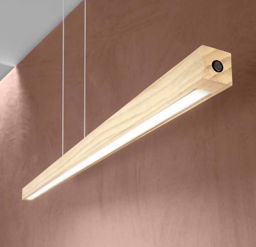 Lampadario Barra Legno Ufficio Led CCT Luce Selezionabile