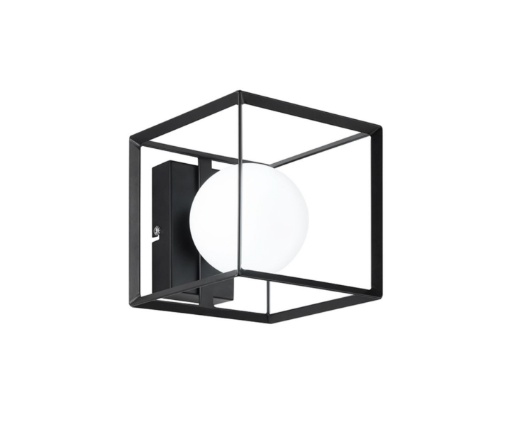 Immagine di Applique Scatola Cubo Metallo Nero Paralume Sfera Vetro Cube Perenz 6691 N