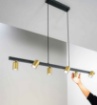Immagine di Sospensione Binario Metallo Nero Con Faretti Oro 6 Luci Orientabili