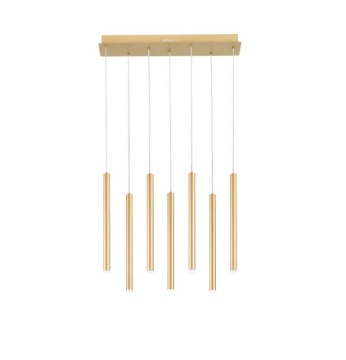 Immagine di Lampadario Binario Oro Cilindri Pendenti 7 Luci Led CCT Luce Selezionabile