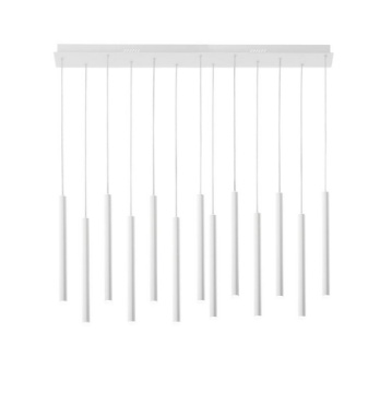 Immagine di Lampadario Rettangolare Bianco Con Cilindri Pendenti 13 Luci Led CCT Luce Selezionabile