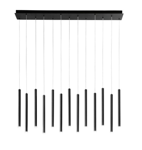 Immagine di Lampadario Rettangolare Nero Cilindri Pendenti 13 Luci Led CCT Luce Selezionabile