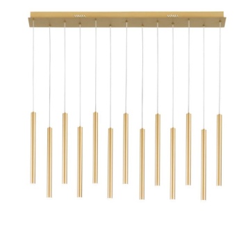 Immagine di Lampadario Rettangolare Oro Cilindri Pendenti 13 Luci Led CCT Luce Selezionabile