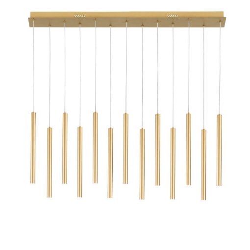 Immagine di Lampadario Rettangolare Oro Cilindri Pendenti 13 Luci Led CCT Luce Selezionabile
