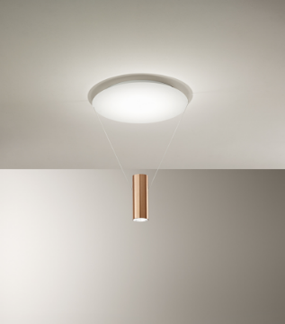 Immagine di Plafoniera con Fili e Cilindro Oro Pendente Doppia Emissione Led Hang Perenz 6798 OR LC