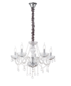 Immagine di Lampadario con Bracci Vetro Soffiato e Pendagli Cristallo Molato 5xE14  Venezia Perenz 6816 TR