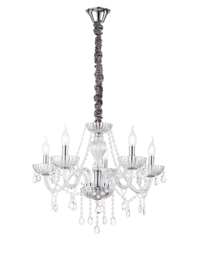 Immagine di Lampadario con Bracci Vetro Soffiato e Pendagli Cristallo Molato 5xE14  Venezia Perenz 6816 TR