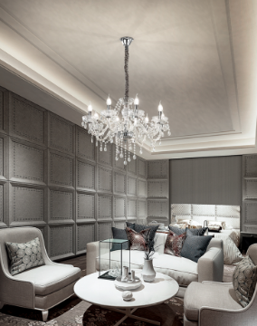 Immagine di Grande Lampadario Elegante Bracci Vetro Soffiato e Pendagli Cristallo 8xE14  Venezia Perenz 6818 TR