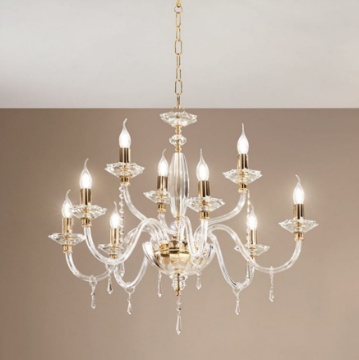Immagine di Lampadario 9 Luci In Vetro E Cristallo Fiamma Ondaluce Ciciriello