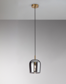 Immagine di Lampada a Sospensione Singola Ottone e Bicchiere Vetro Fumé 1xE14 Coro Perenz 6940 SP