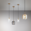 Immagine di Lampada a Sospensione Ottone con Paralume Coppa Vetro Ambra Ø16 cm Coro Perenz 6946 AM