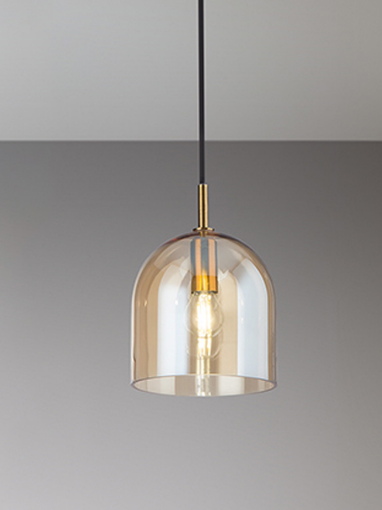 Immagine di Lampada a Sospensione Ottone Coppa Vetro Ambra Ø16 cm Coro Perenz