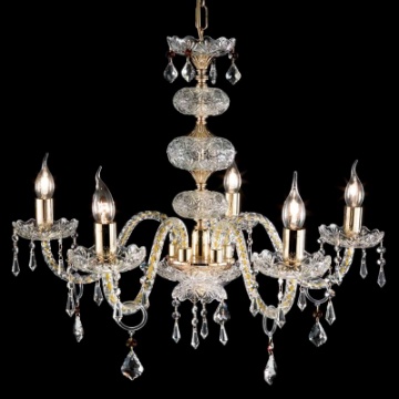Immagine di Lampadario Classico 5 Luci Vetro E Cristallo Dallas Oro Ondaluce
