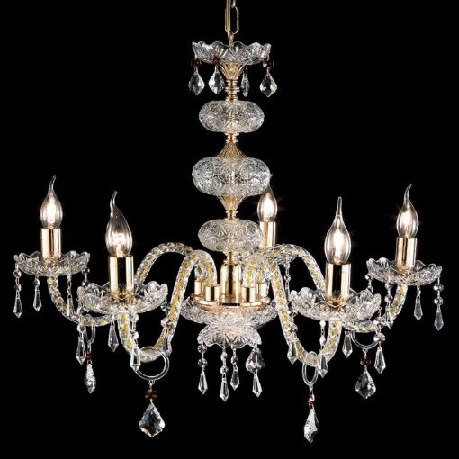 Immagine di Lampadario Classico 5 Luci Vetro E Cristallo Dallas Oro Ondaluce