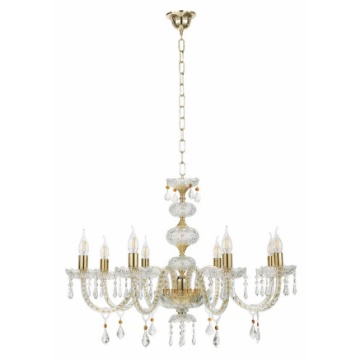 Immagine di Lampadario Classico 8 Luci Vetro E Cristallo Dallas Oro Ondaluce