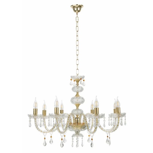 Immagine di Lampadario Classico 8 Luci Vetro E Cristallo Dallas Oro Ondaluce