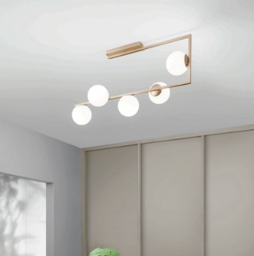 Immagine di Plafoniera Lampadario Monile Oro Con Sfere Bianche Per Salotto Ondaluce