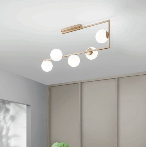 Immagine di Plafoniera Lampadario Monile Oro Con Sfere Bianche Per Salotto Ondaluce