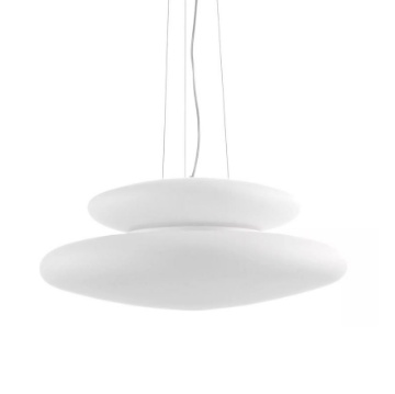 Immagine di Lampadario Moderno Doppio Vetro Bianco Pagoda 60 cm Ondaluce