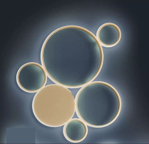 Immagine di Plafoniera Cerchi Led 68w Dimmerabile Design Moderno Pois Oro Ondaluce