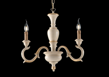 Immagine di Lampadario a Sospensione 3 Bracci Legno Avorio e Foglia Oro Fiorenza Bonetti 