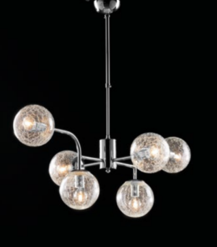 Immagine di Lampadario Cromo 6 Paralumi Sferici in Vetro Crackle Ikarus Bonetti