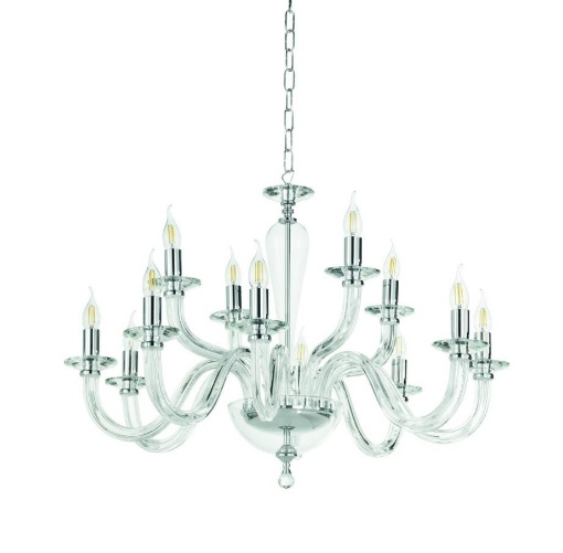 Immagine di Lampadario In Vetro e Cristallo Classico Per Salone Ravel 12 Luci Ondaluce