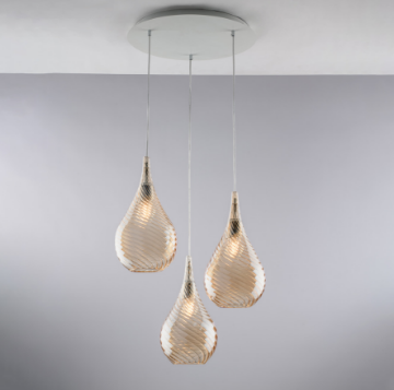 Immagine di Sospensione 3 Paralumi Vetro Ambra Forma Goccia Pluvia Ø50 cm Bonetti