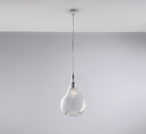 Immagine di Lampada a Sospensione Singola Paralume Vetro Goccia Trasparente Pluvia Bonetti 